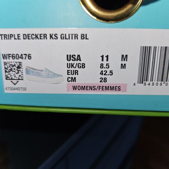 Keds x Kate Spade Sz 11 Light Blue Green Glitter Triple Decker Slip On Shoes NEW - Picture 3 of 7